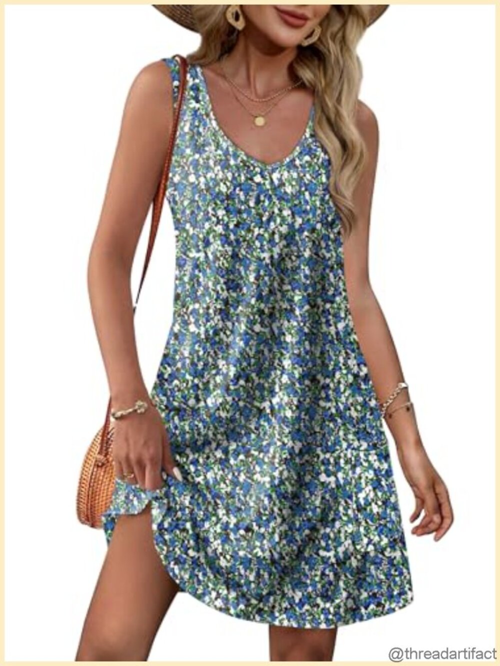 OFEEFAN Womens Summer Dress Loose V Neck Sleeveless Sundress Coverup Pockets